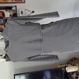 90s Y2k Guess Striped 3/4 Sleeve Mock Neck Dress With Cut Outs, L